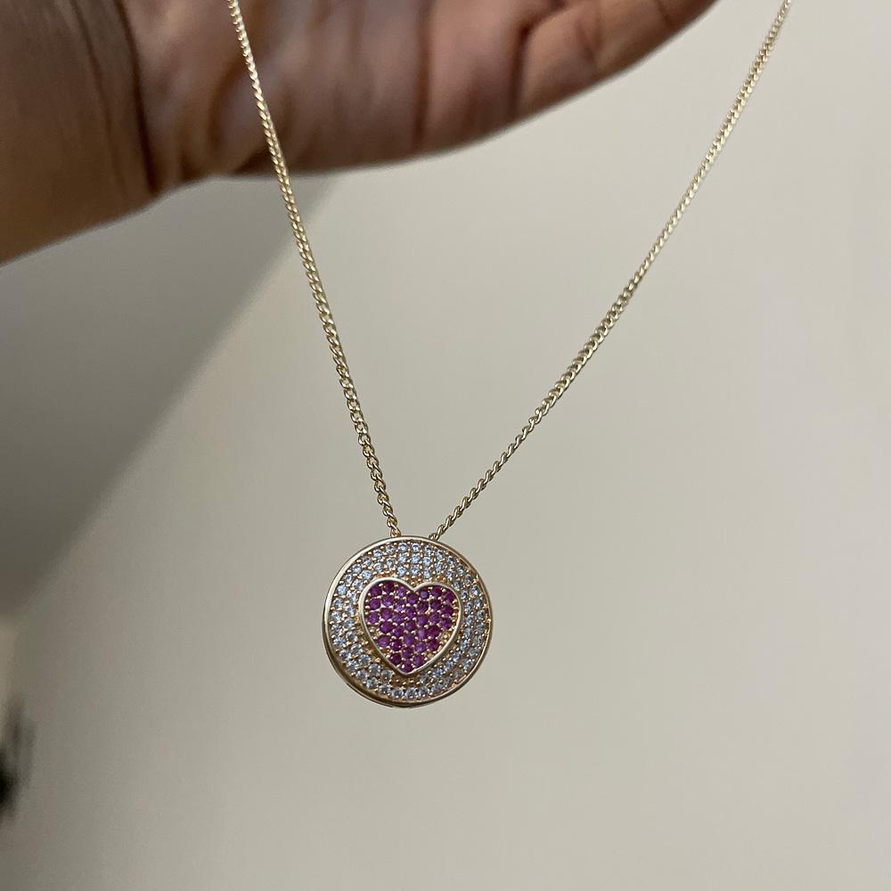 Handmade Bright Pink Resin Heart Pendant Necklace with Iridescent Glitter,  Gold Plated