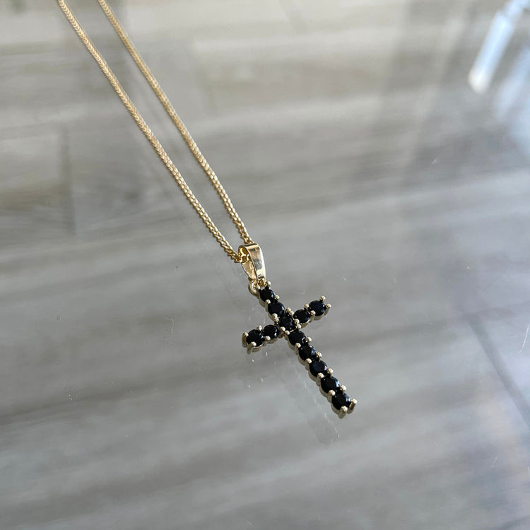 Black CZ Diamond Cross Necklace