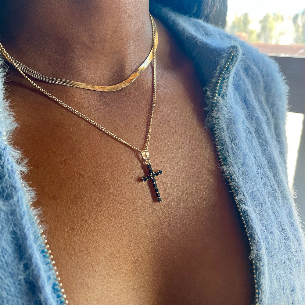 Sparkling Onyx Cross Necklace