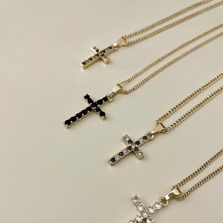 Black CZ Diamond Cross Necklace