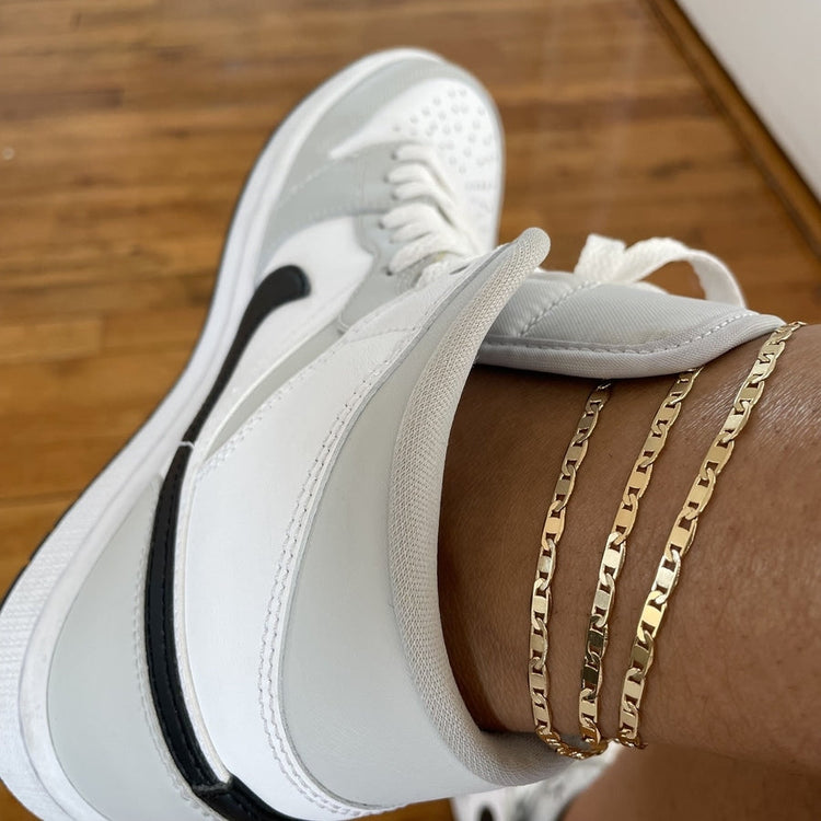 Gold Anklets, Gold ankle bracelets, Cubank link anklet mariner link 