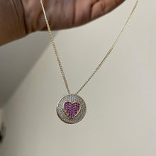 Load image into Gallery viewer, Pink Pave Round Heart Necklace
